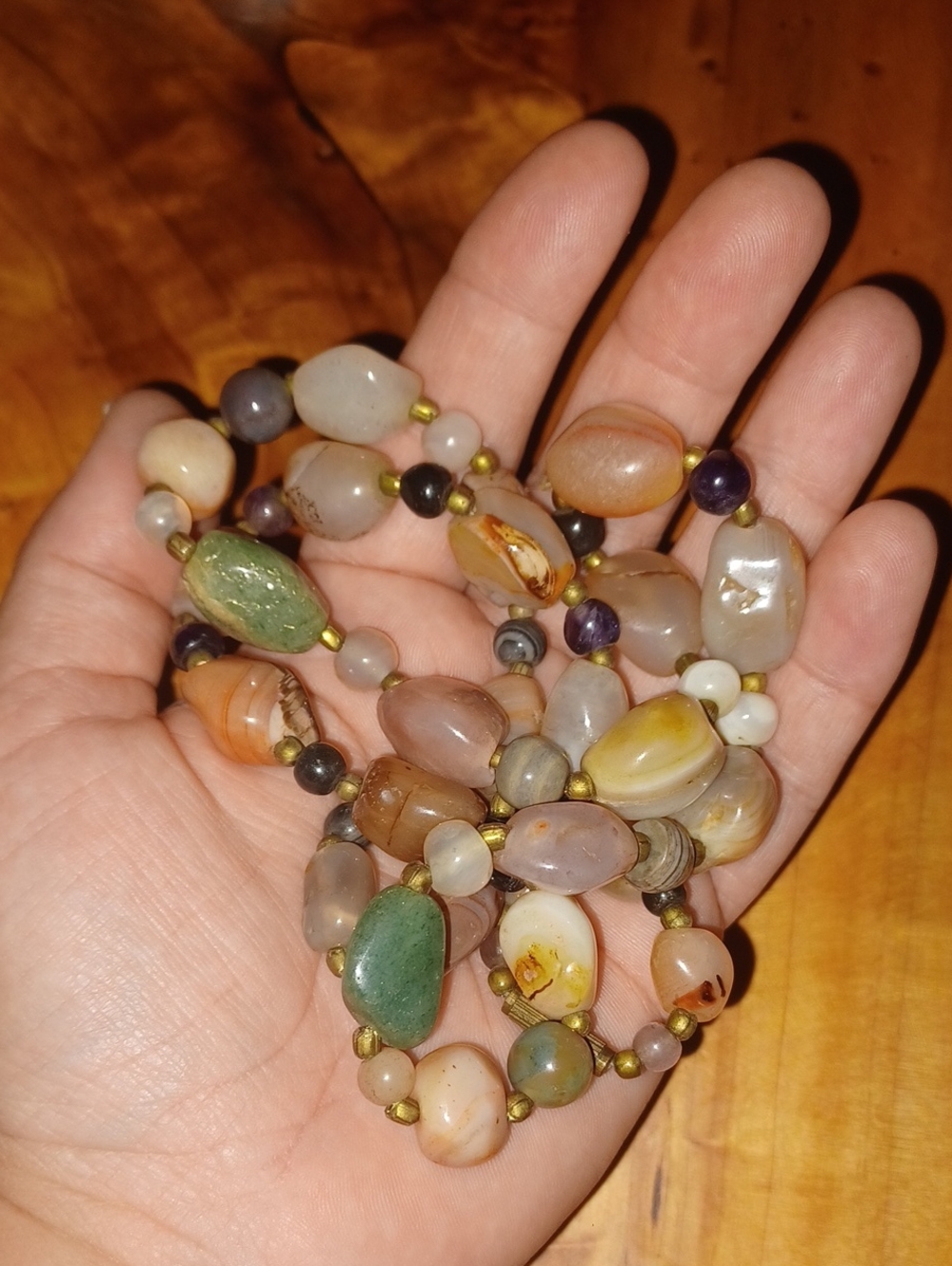 Vintage 1960s Beggar Beads Multi Gemstone Nugget Necklace 30” Opera Length Boho